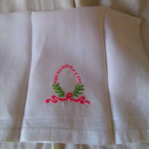 Vintage embroidered tea towel cotton damask