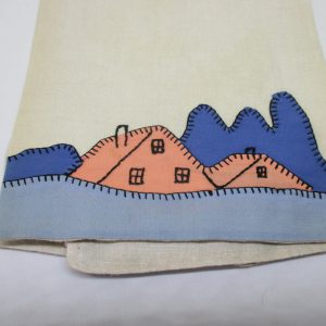 Vintage embroidered tea towel Southwest design overstitched applique towel