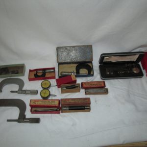 Vintage Engineering Set of Callipers Pressure Gauges Telescoping gages in Old Wooden box with latch