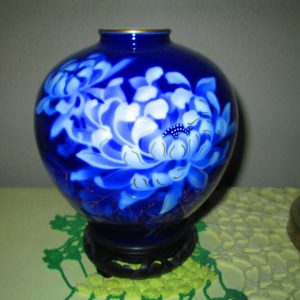 Vintage Fine Bone China Ginger Jar Shape Vase Mid Century Japan Stunning Cobalt Vase