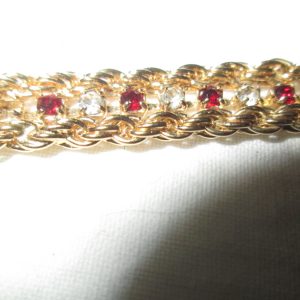 Vintage Gold tone bracelet Red and Clear Rhinestones Great Condition Nice Quality 3 strand bracelet