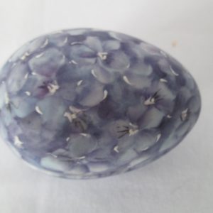 Vintage Hand painted war-time miniature egg shape trinket box Violets lavender and purple trinket box chintz