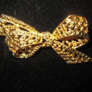 Vintage Large Gold Bow Pin Reticulated Detail 3 1/4" across