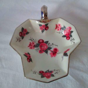 Vintage Limoges France Fine Bone China Trinket Dish Floral pattern Silver Trim Nappy Nut Pin trinket dish