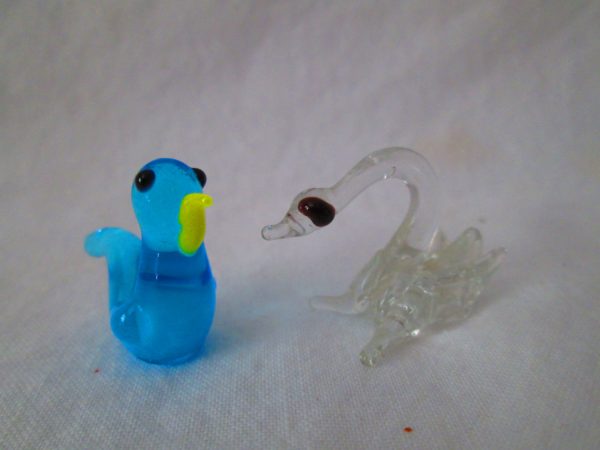 Vintage Mid Century Miniature Figurine pair of blown glass animals swan and bird