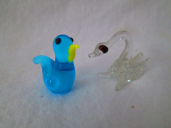 Vintage Mid Century Miniature Figurine pair of blown glass animals swan and bird