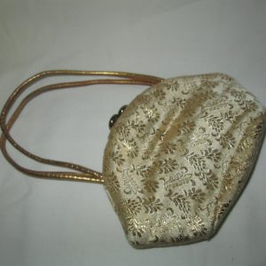 Vintage Miniature Ivory Satin and gold tapestry bag Gold satin lining clean Hong Kong 1940's