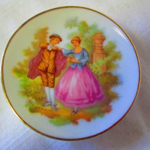Vintage Miniature Plate with Victorian Scene Garden Scene