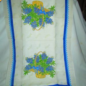 Vintage New Old Stock Linen Bright Blue Floral Kitchen Towel Mint Condition 16" x 27"