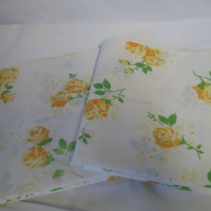 Vintage No iron percale Yellow flower printed pillowcase pair green leaves yellow roses white and yellow daisies 20" x 29"