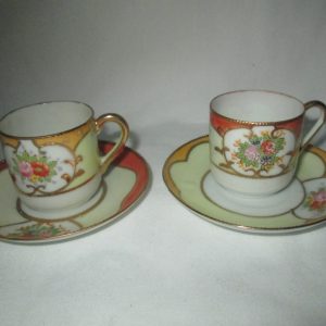 Vintage Ornate Gold Trimmed Pair of Occupied Japan Bone China Tea Cups and Saucers