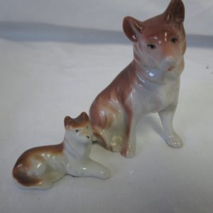 Vintage Pair of Miniature fine china Mid century Japan German Shepherd Figurines Mother and Puppy