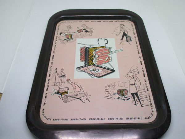 Vintage Pink and Black Early 50's Metal serving Picnic cookout tray Great Graphics Beach Party BBQ