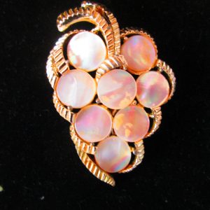 Vintage Pretty Grape Cluster Brooch Pin with Mother of Pearl  Gold Tone