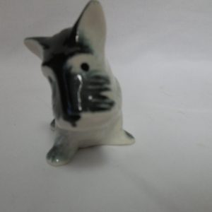 Vintage Puppy Terrier Dog figurine fine china Japan Mid Century 3 1/4" across 3" tall Quality shinny Black & white