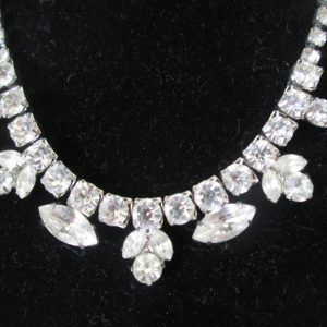 Vintage Rhodium Plated Eisenberg Large Rhinestones Signed Necklace Jewelry Wedding Evening Jewelry Special Occasion