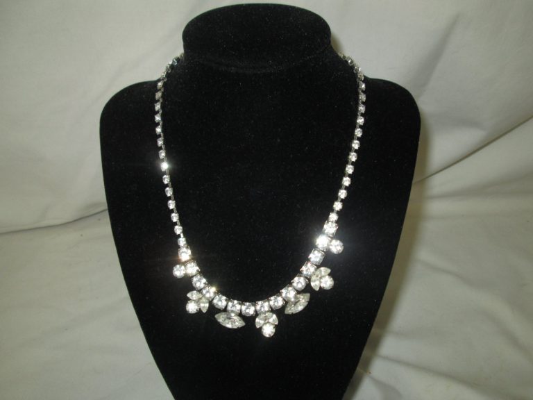 Vintage Rhodium Plated Eisenberg Large Rhinestones Signed Necklace ...