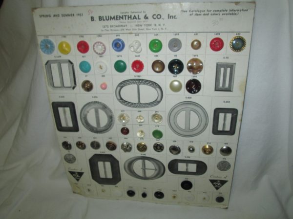 Vintage Salesman Sample Button Cards 1951 Rhinestones, glass, plastic B. Blumenthal Co. Inc Spring & Summer