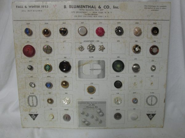 Vintage Salesman Sample Button Cards 1953 Rhinestones, glass, plastic B. Blumenthal Co. Inc  Fall Winter