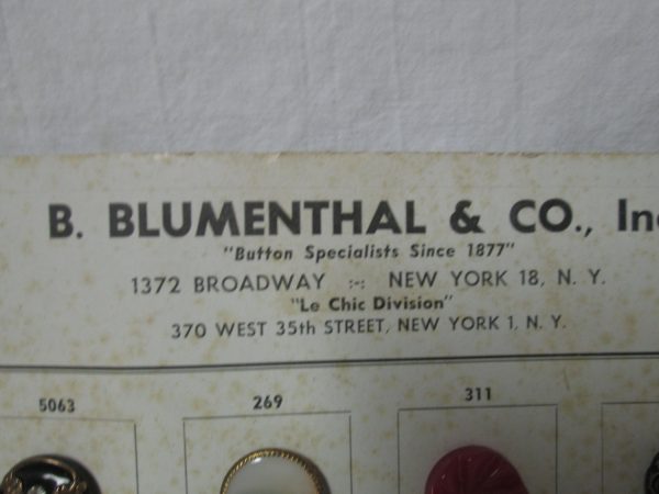 Vintage Salesman Sample Button Cards 1953 Rhinestones, glass, plastic B. Blumenthal Co. Inc  Fall Winter