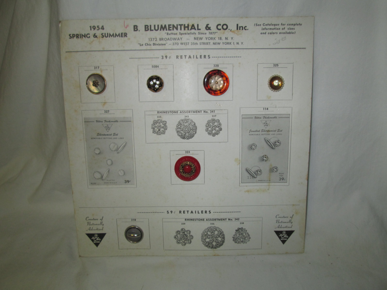 Vintage Salesman Sample Button Cards 1954 Rhinestones, Glass, Plastic B ...