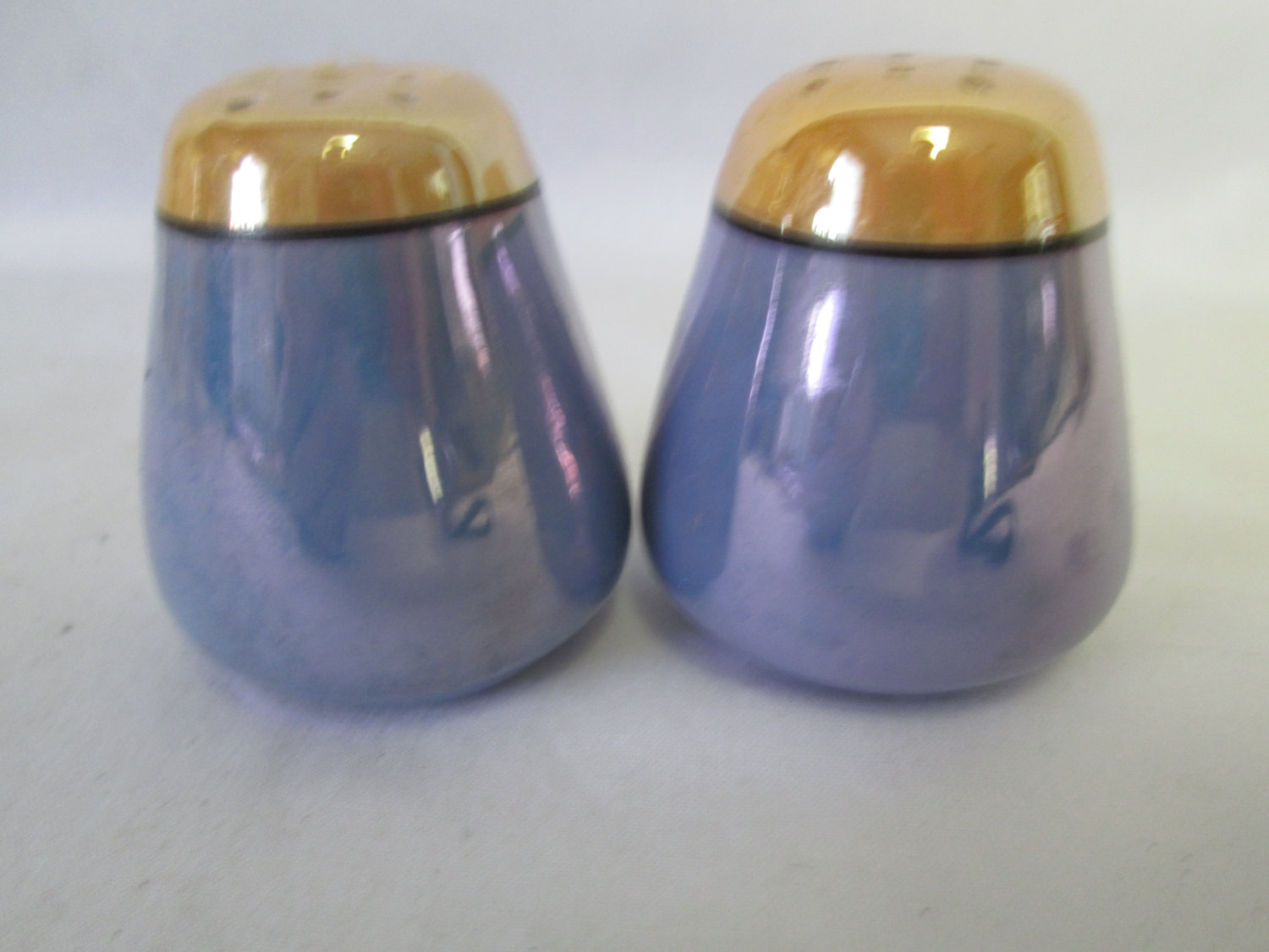 Vintage Salt And Pepper Shakers Japan Mid Century Luster Ware Blue And Gold Carols True 4625