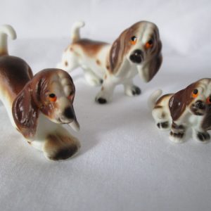 Vintage set of Springer Spaniel Dog Figurines Bone China Mid Century Japan