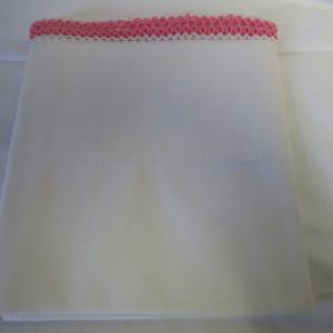 Vintage Single Pillowcae with Pink and White Tatted trim small circles added to pillowcase opening Beautiful Shabby Chic 21.5" x 32" Percale