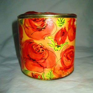 Vintage Tussy Flamingo New Old Stock Dusting Powder Orange Flowers & Puff Tin Bottom Cardboard Box
