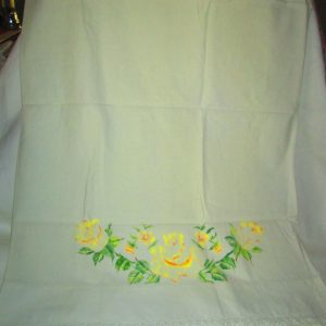 Wow Rose Printed 100% Cotton Pillowcase with had crochet work opening White with Yellow and green