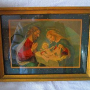 Antique Frame Glass and Religious Artwork Picture Wall Hanging Wooden Back