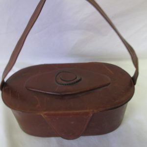 Antique Leather Handbag Purse Box style brown leather beaded leather top fob Snap Closure