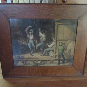 Antique lithograph black Americana William Sidney Mount’s “Dance of the Haymakers” (1845) Large Oak frame Farmhouse Decor Primitive