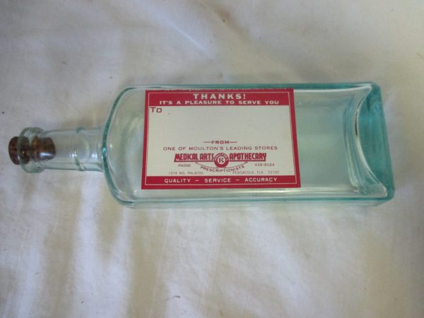 Antique medical bottle aqua blue rectangular bottle with cork pharmacy pharmaceutical collectible display apothecary medicine glass