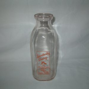 Antique one quart pasteurized milk very light pink glass Sandusky Dairy Milk Bottle