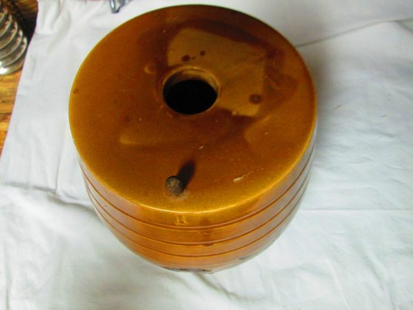 Antique Pottery Dispenser Fine Quality Crockery Crock Barrel Shape Early Dispenser Pottery
