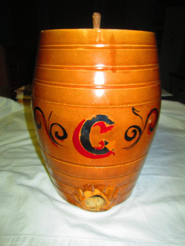 Antique Pottery Dispenser Fine Quality Crockery Crock Barrel Shape Early Dispenser Pottery