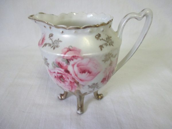 Antique RS Prussia Beautiful footed creamer pitcher tea coffee decor collectible fine bone china hand painted porcelain floral