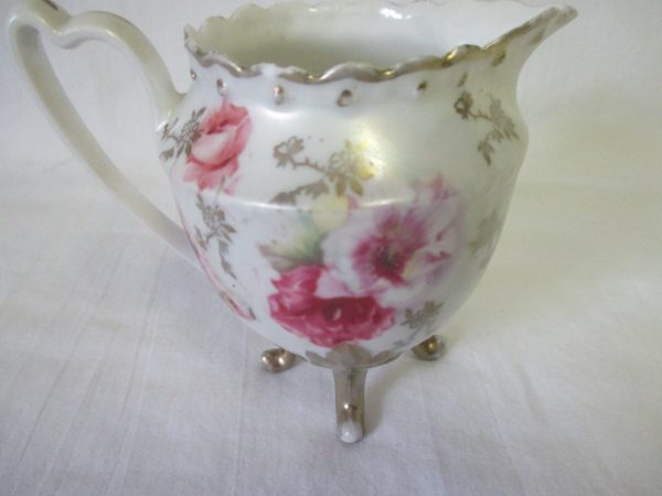 Antique RS Prussia Beautiful footed creamer pitcher tea coffee decor collectible fine bone china hand painted porcelain floral