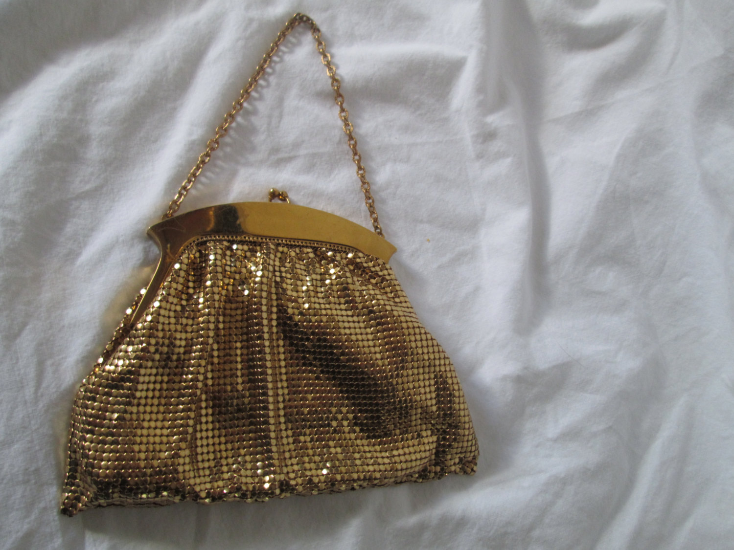 Gold Chain Mail Purse Evening Bag Handbag Vintage 50s Whiting & Davis Glam  Evening Mother of Pearl Trim