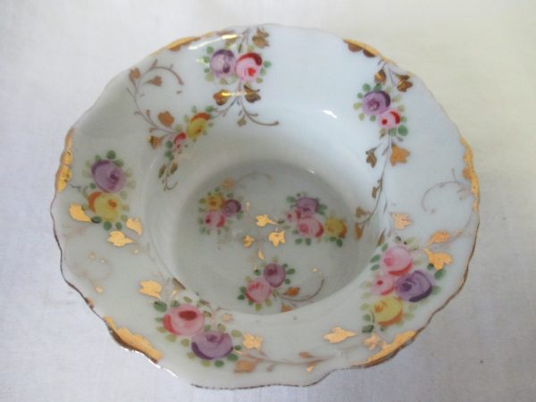 Beautiful Antique Ramekin Porcelain with tiny flowers pin dish trinket ring dish bowl shabby chic farmhouse cottage porcelain