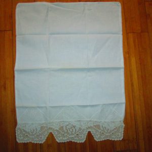 Beautiful hand Crochet Vintage Pillowcase Extensive white crochet trim 23 1/2" long 17 1/2" across Pure White Linen