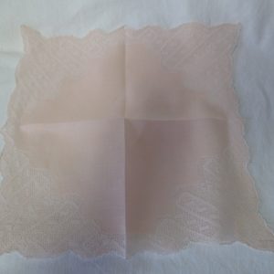 Beautiful Handkerchief Hanky Peach Cotton and Lace Detailed Special occasion bridal wedding collectible display shabby chic cottage decor