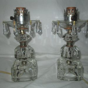 Beautiful Heavy Glass Bedroom Lamps Working Pair Vintage with crystals