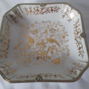 Beautiful Japanese Gold trimmed Porcelain bowl Dish Gold metal trim