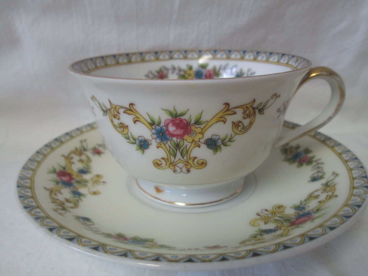 China Cup and Saucer Set of Two H Fine China Marie Pattern Japan 