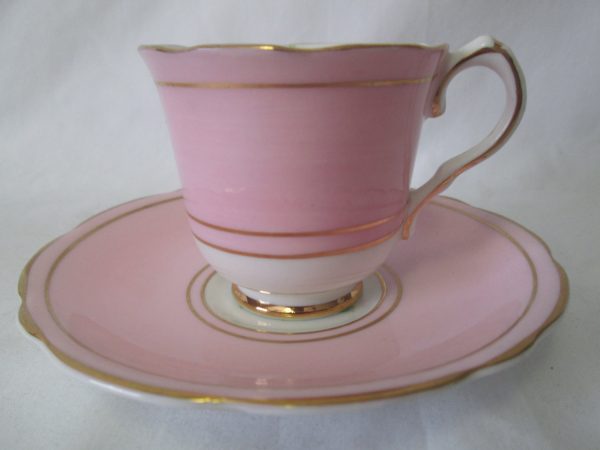 Beautiful Pink Demitasse Tea Cup and Saucer Rose Floral inside and center of plate Gladstone England Fine bone china