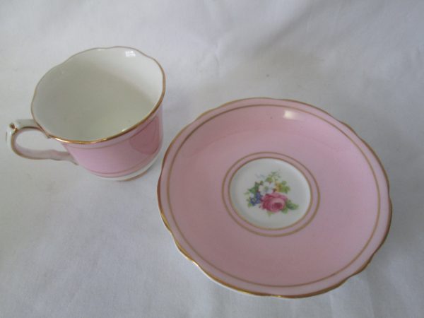 Beautiful Pink Demitasse Tea Cup and Saucer Rose Floral inside and center of plate Gladstone England Fine bone china