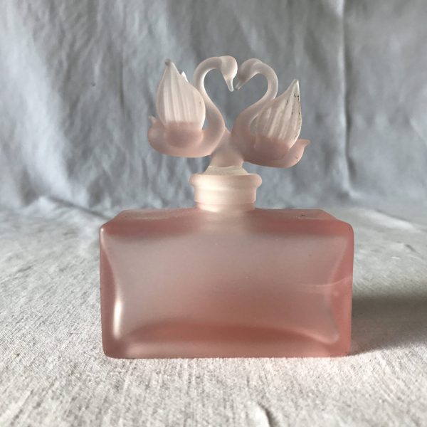 Beautiful Satin Glass Double Swan Glass Stopper perfume bottle Pink Collectible Vanity