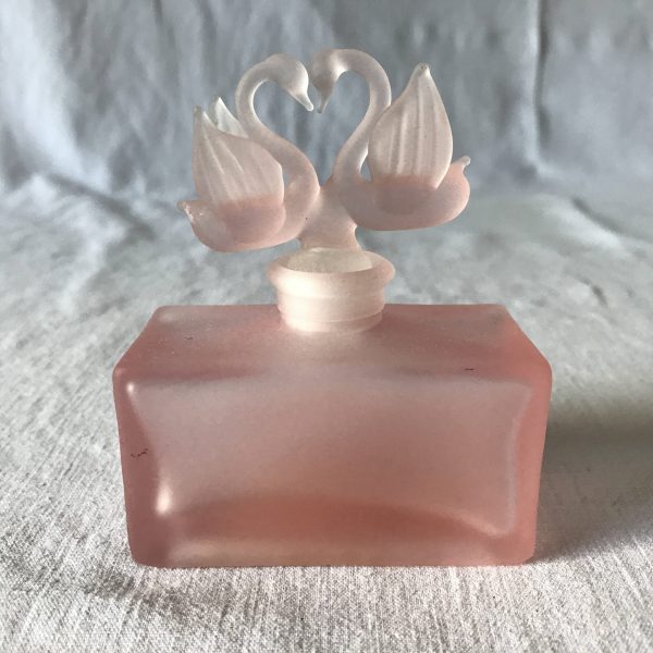 Beautiful Satin Glass Double Swan Glass Stopper perfume bottle Pink Collectible Vanity